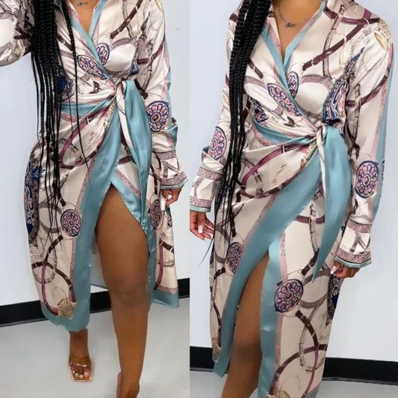 Baroque Print Wrap Dress - Picture 6 of 8